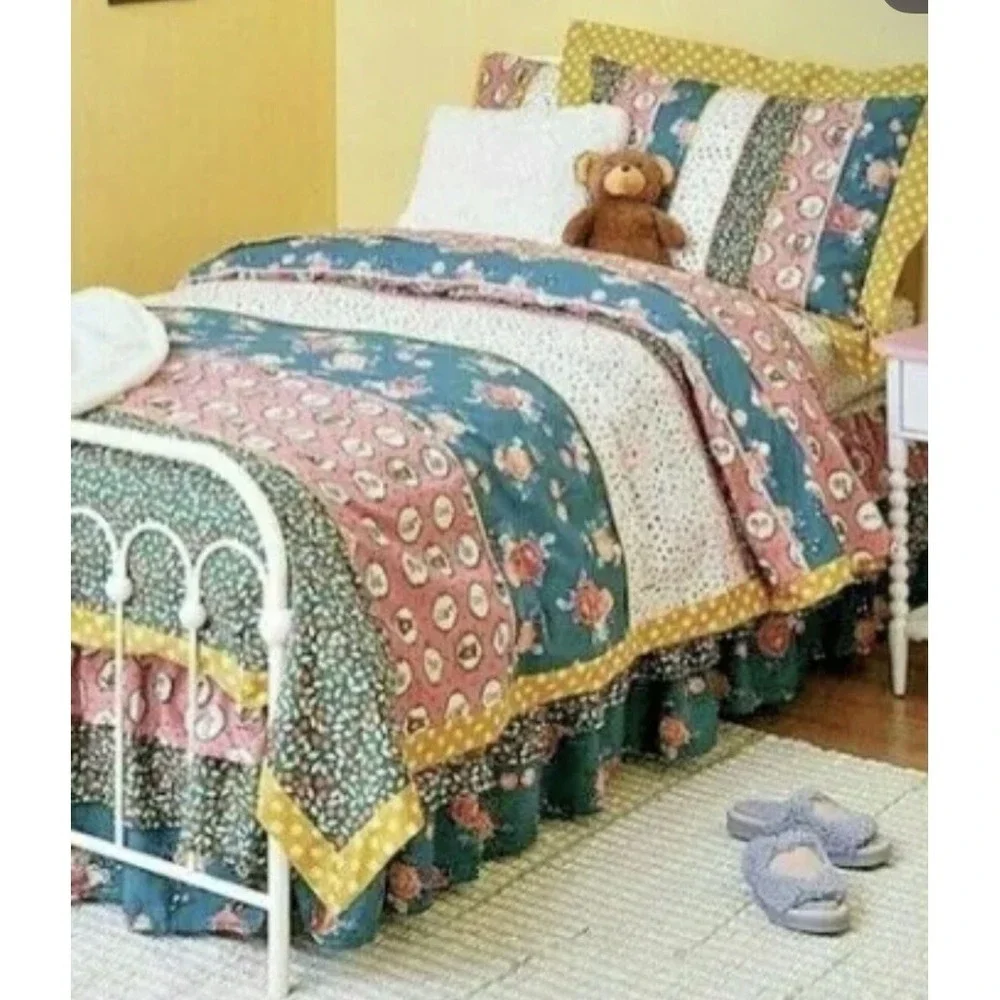 MATILDA JANE Girls Twin bed dust ruffle Tiered Skirt Bedroom Rosy Blossom NEW